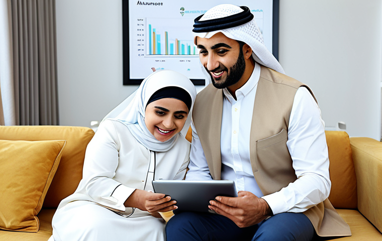 **

A professional Arab financial advisor, fully clothed in modest business attire, assisting a family in their modern living room. The scene is bright and welcoming, displaying charts and financial plans on a tablet. Safe for work, appropriate content, perfect anatomy, family-friendly, professional photography, high quality.

**