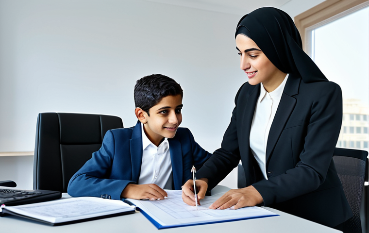 **

"A professional financial planner, fully clothed in a modest business attire, advising a young Arab family in a modern office setting. The scene is well-lit and conveys trust and competence. Safe for work, appropriate content, perfect anatomy, natural proportions, professional, family-friendly."

**